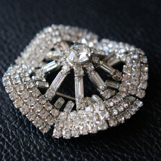 Vintage Kramer Fanburst Brooch | 1950s Signed Rhinestone Statement Pin