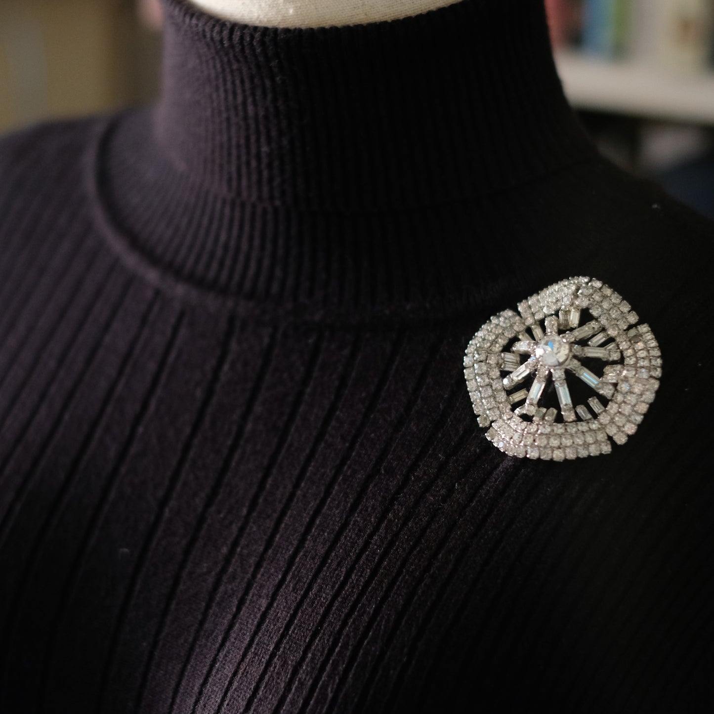 Vintage Kramer Fanburst Brooch | 1950s Signed Rhinestone Statement Pin