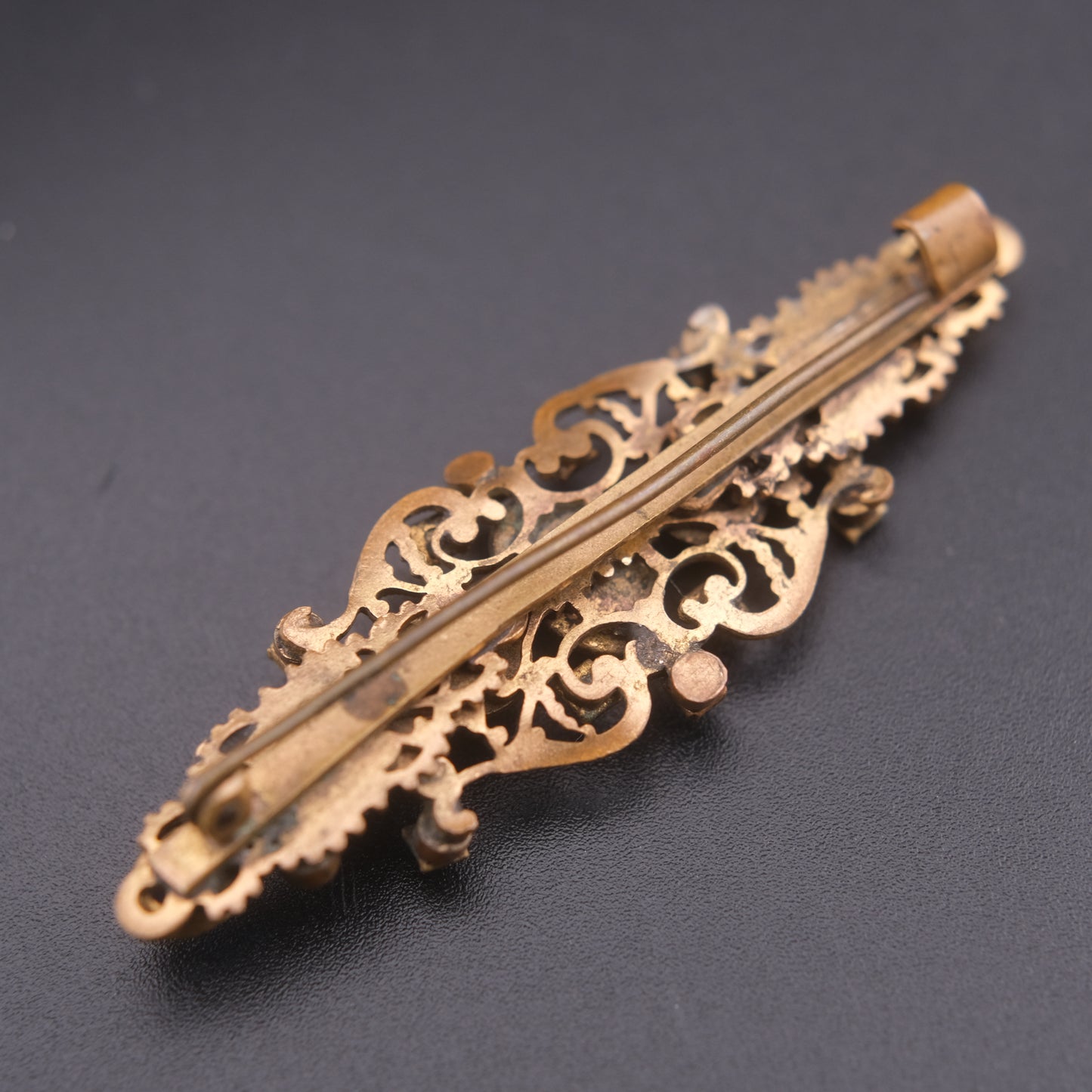 ❤️ Antique Austro-Hungarian Style Bohemian Glass Filigree Bar Brooch