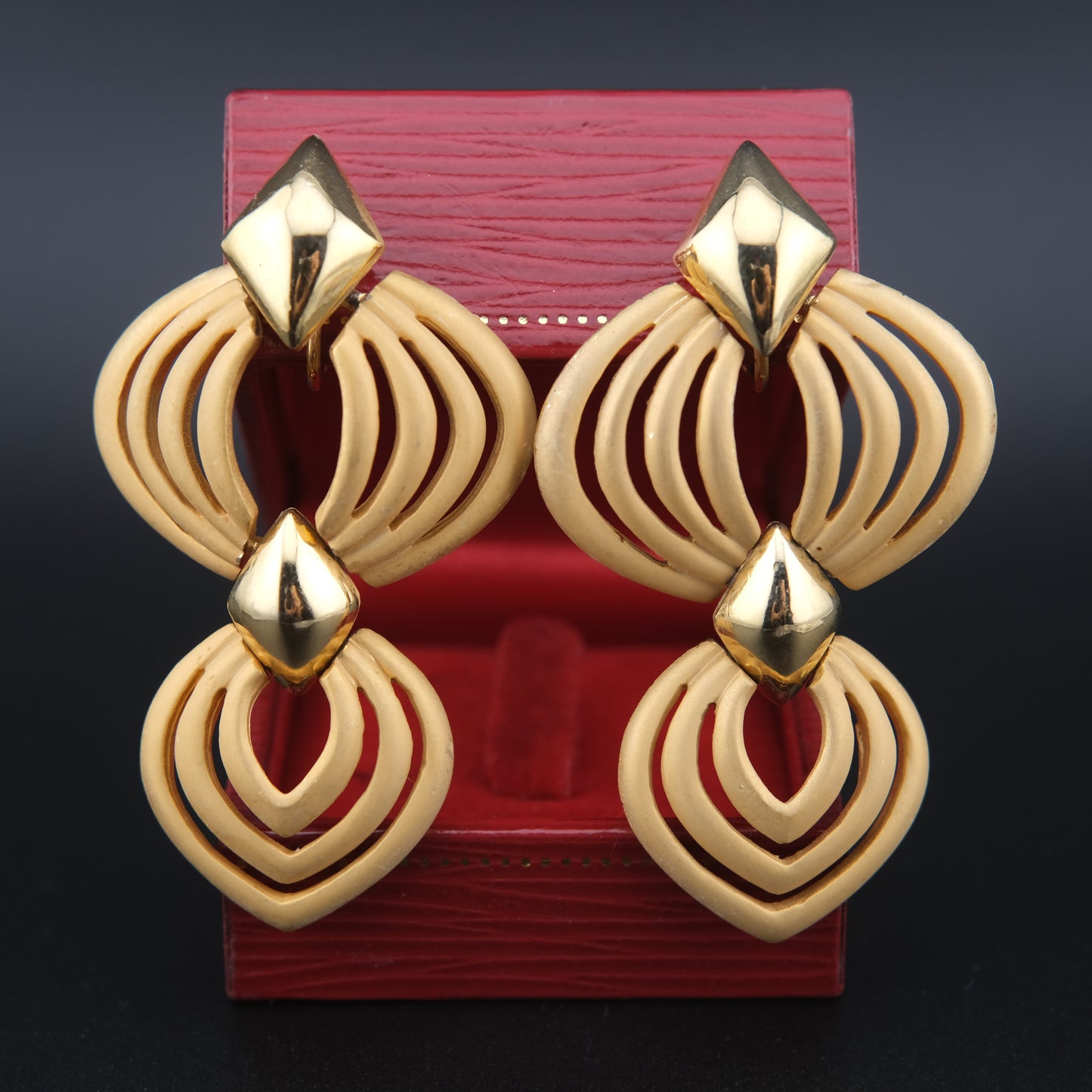 Vintage Signed Hobé Matte & Polished Gold Dangle Drop Earrings