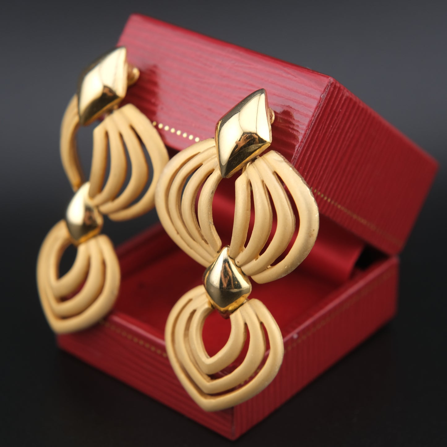 Vintage Signed Hobé Matte & Polished Gold Dangle Drop Earrings