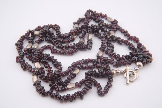 Vintage Mounir London Hallmarked Sterling Silver Garnet Multi-Strand Necklace (1999)