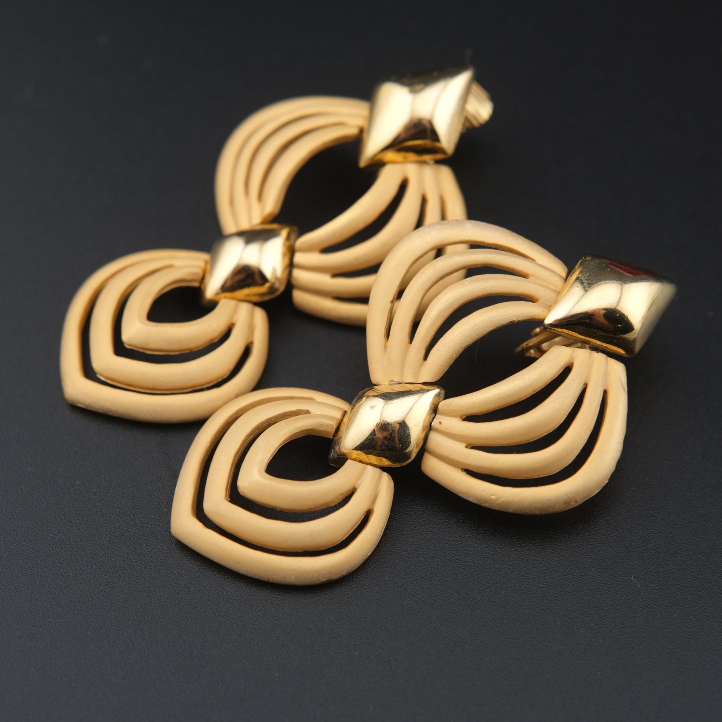 Vintage Signed Hobé Matte & Polished Gold Dangle Drop Earrings