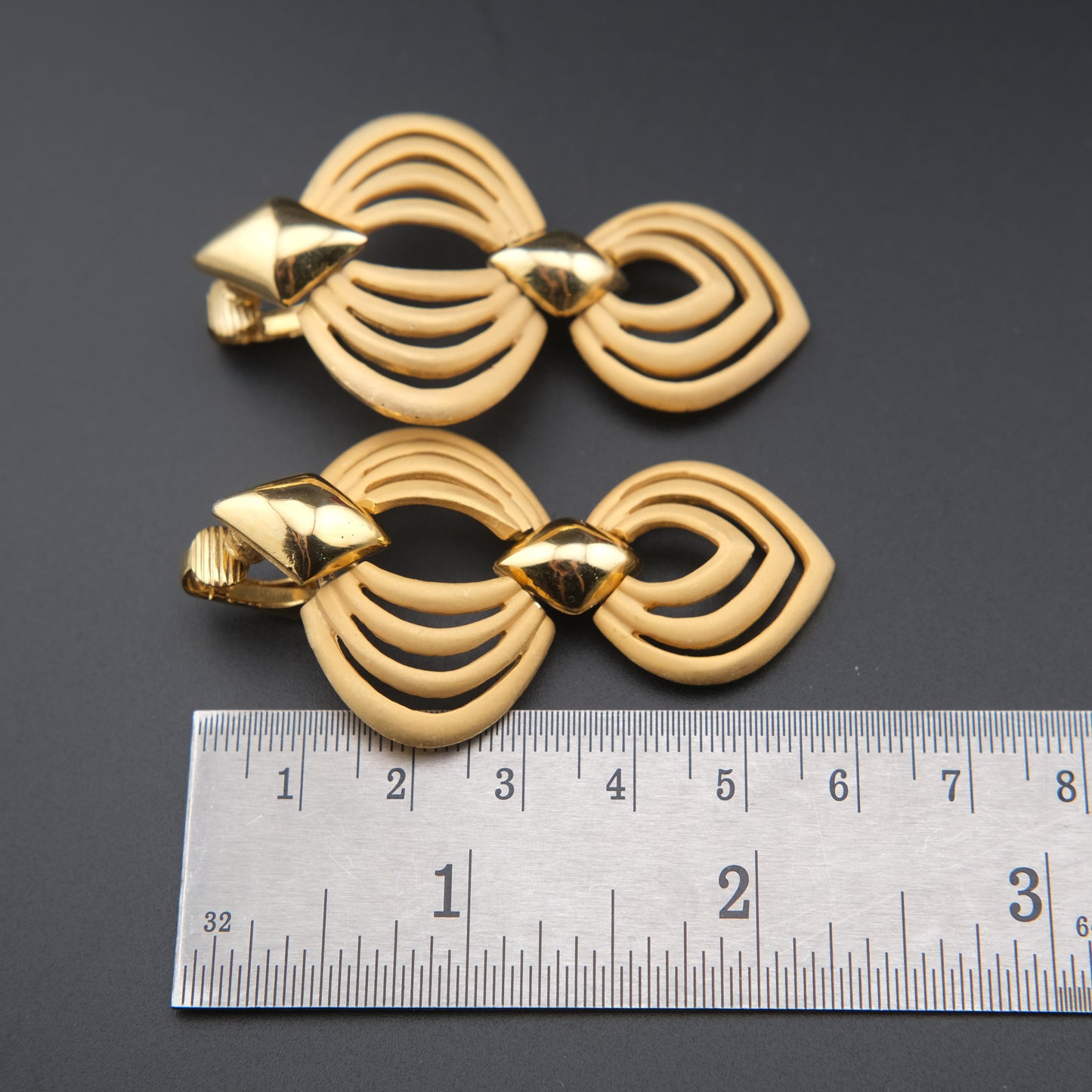 Vintage Signed Hobé Matte & Polished Gold Dangle Drop Earrings