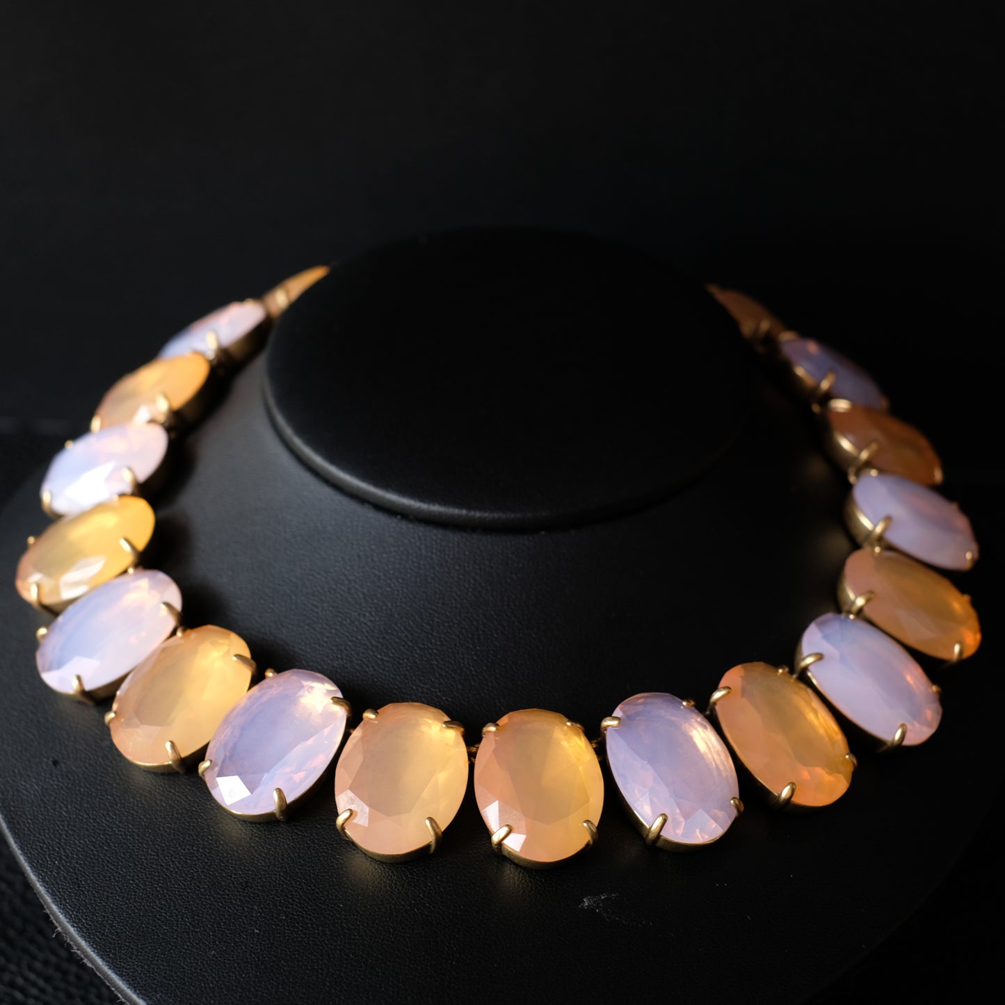 Vintage J.Crew Faceted Opalescent Glass Statement Collar Necklace – Chunky Gold-Tone Choker
