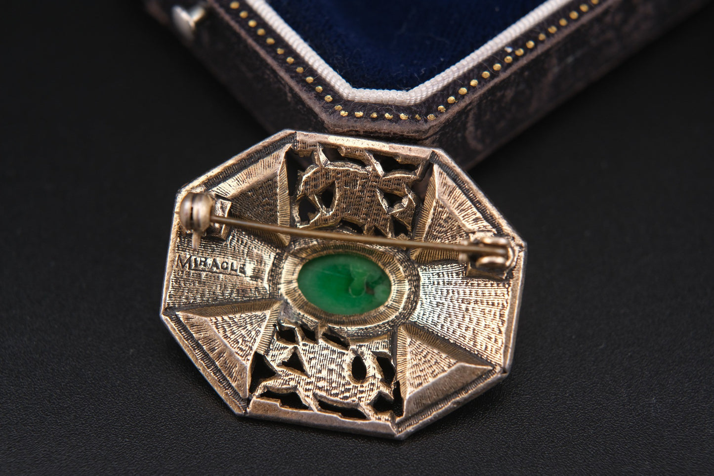 Rare Vintage Miracle Brooch – Medieval Dragon & Celtic Design with Green Glass