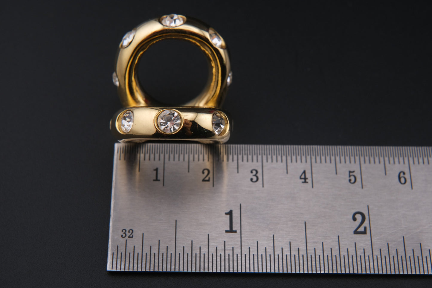 Vintage Malka Paris Gold-Tone Crystal Scarf Ring – French Design Statement Accessory