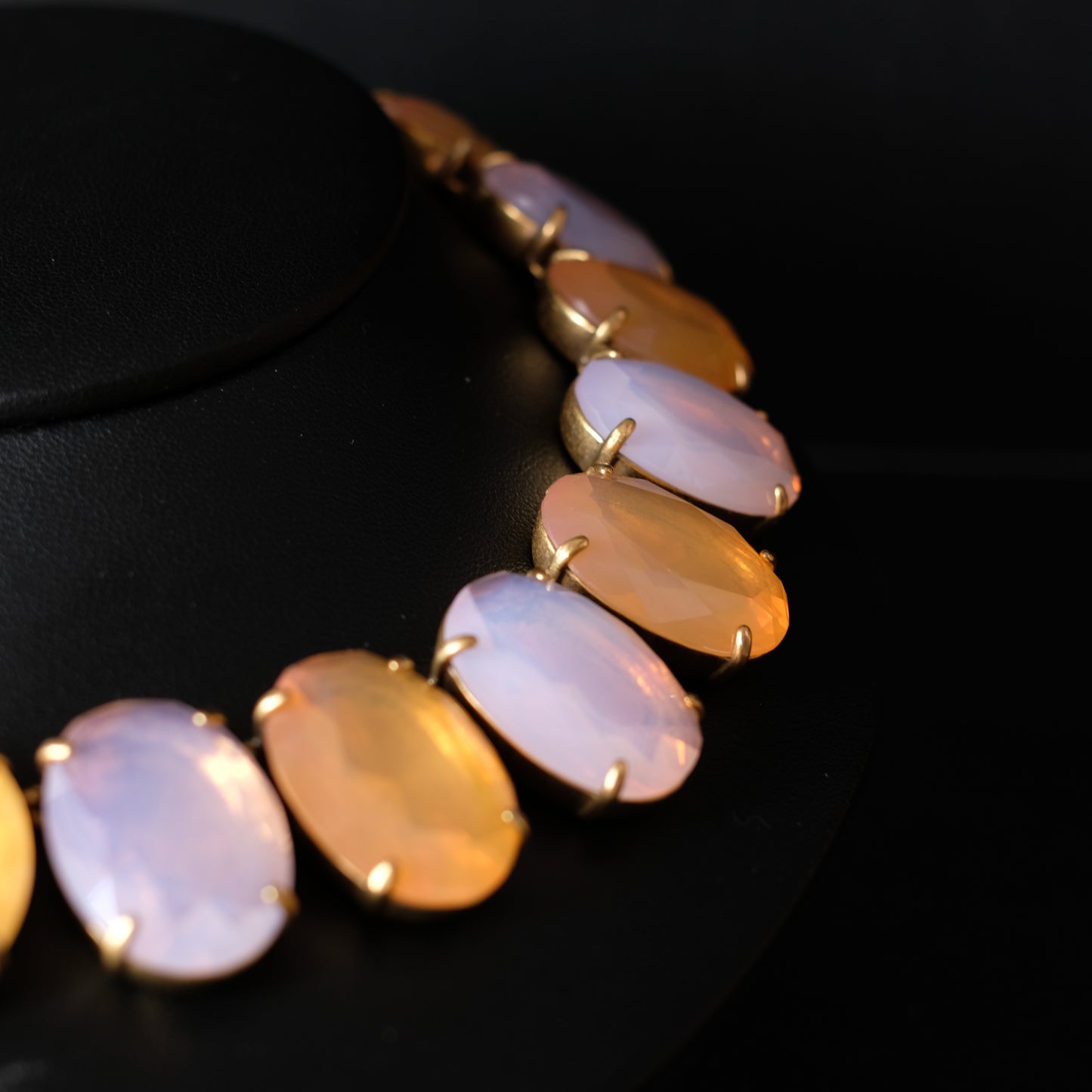 Vintage J.Crew Faceted Opalescent Glass Statement Collar Necklace – Chunky Gold-Tone Choker
