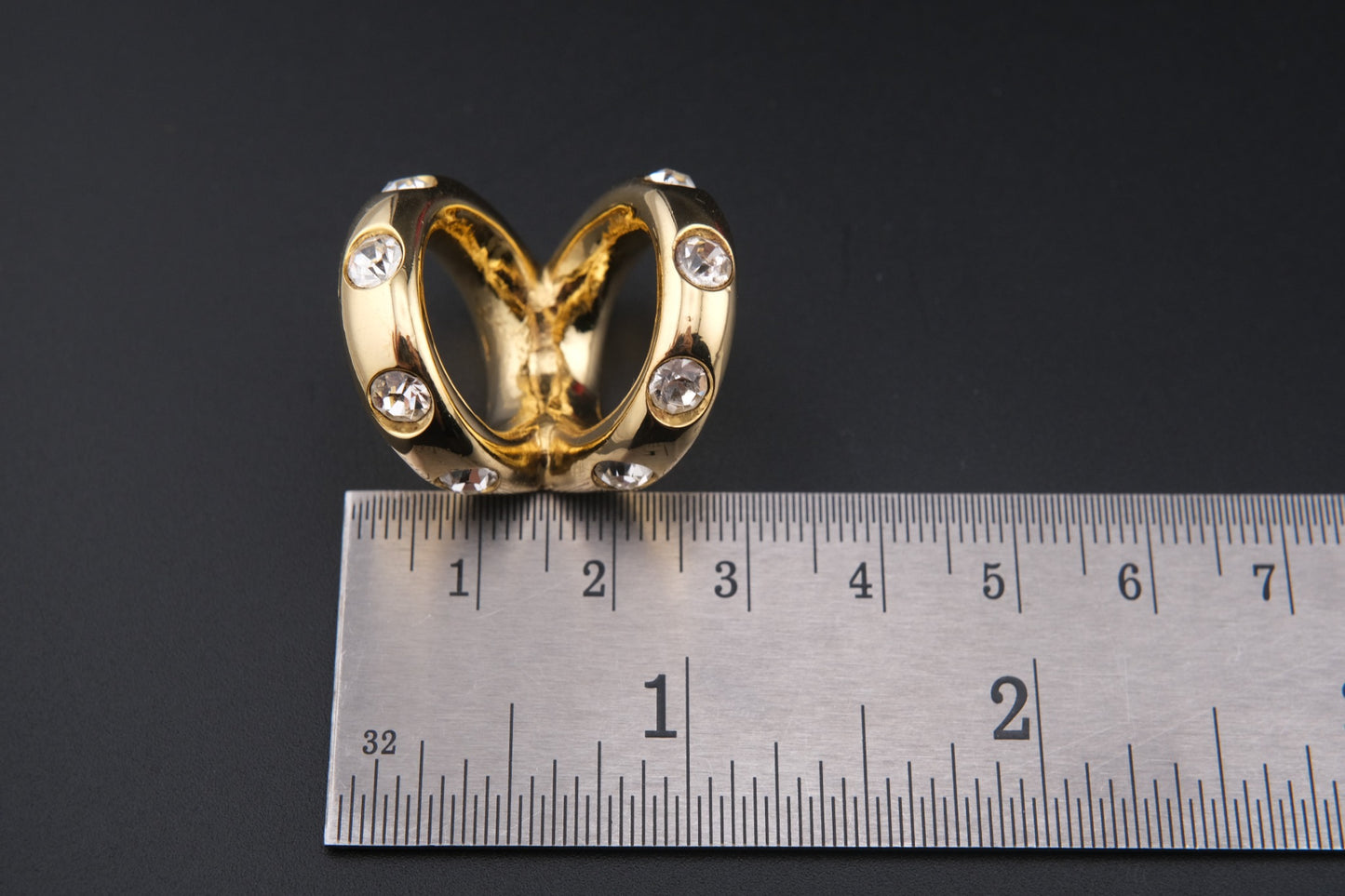 Vintage Malka Paris Gold-Tone Crystal Scarf Ring – French Design Statement Accessory