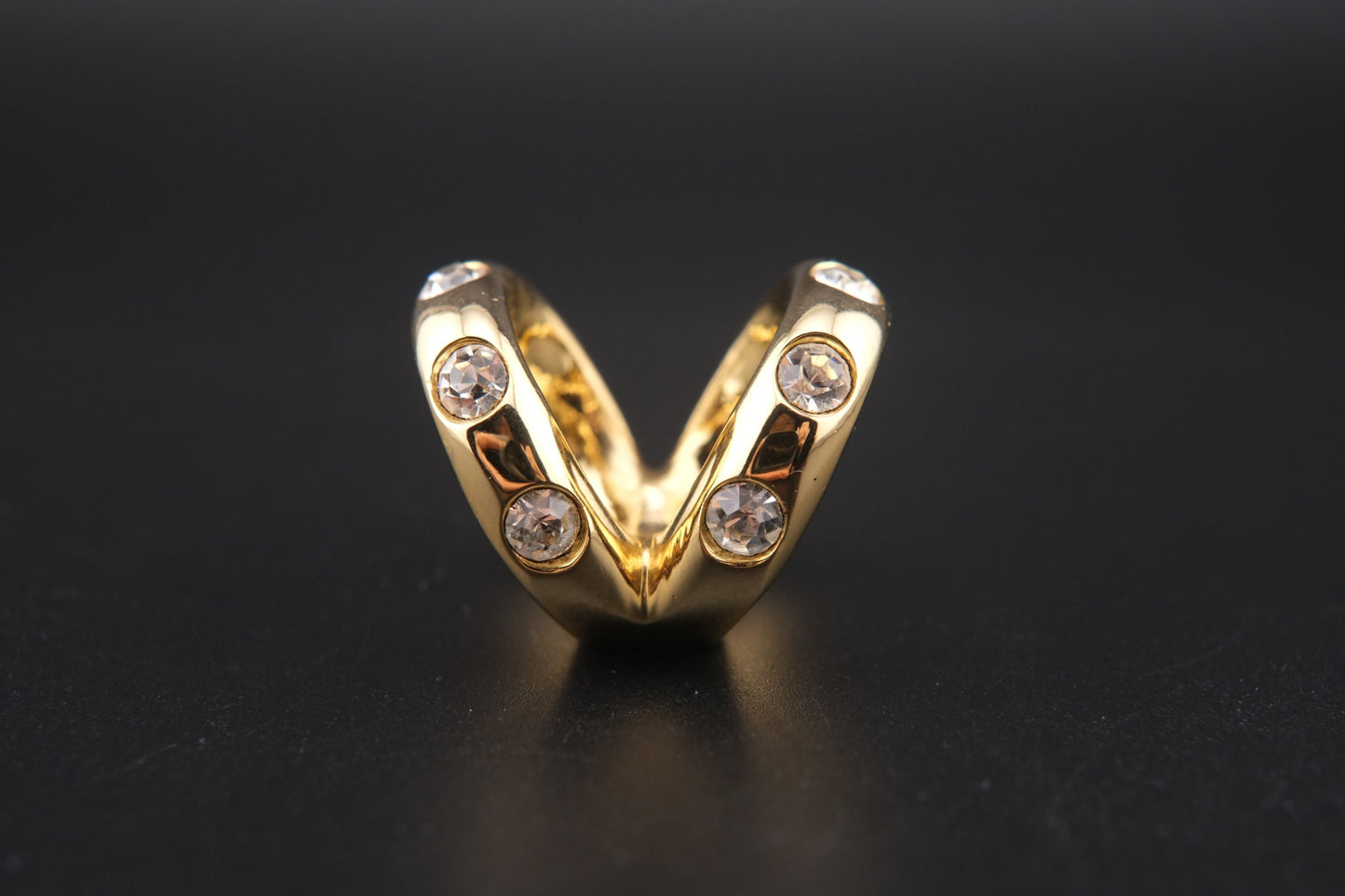 Vintage Malka Paris Gold-Tone Crystal Scarf Ring – French Design Statement Accessory