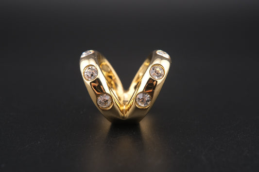 Vintage Malka Paris Gold-Tone Crystal Scarf Ring – French Design Statement Accessory