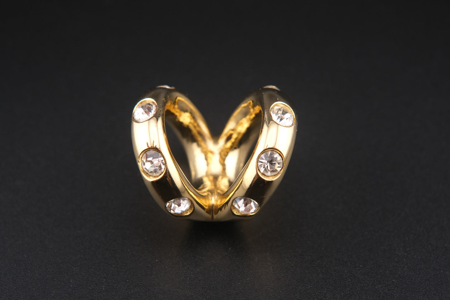 Vintage Malka Paris Gold-Tone Crystal Scarf Ring – French Design Statement Accessory