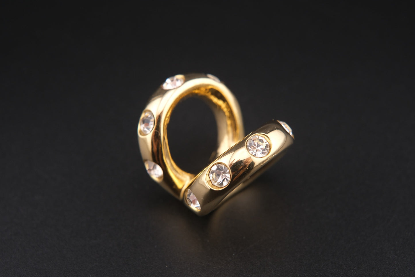 Vintage Malka Paris Gold-Tone Crystal Scarf Ring – French Design Statement Accessory