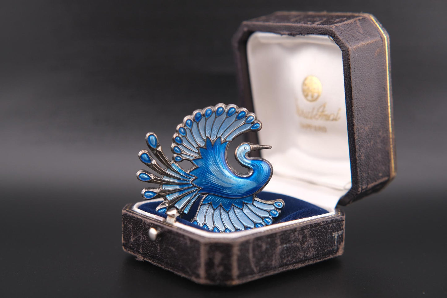 Vintage David-Andersen Sterling Silver & Enamel Bird Brooch – Norway, Blue Guilloché