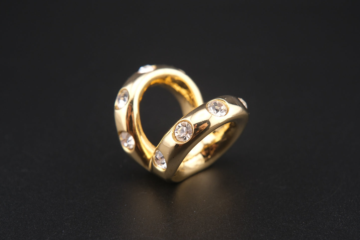 Vintage Malka Paris Gold-Tone Crystal Scarf Ring – French Design Statement Accessory
