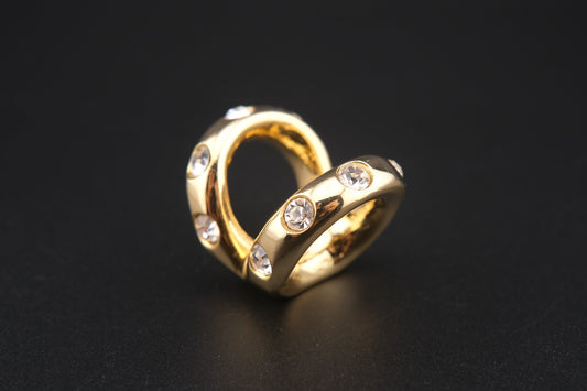 Vintage Malka Paris Gold-Tone Crystal Scarf Ring – French Design Statement Accessory