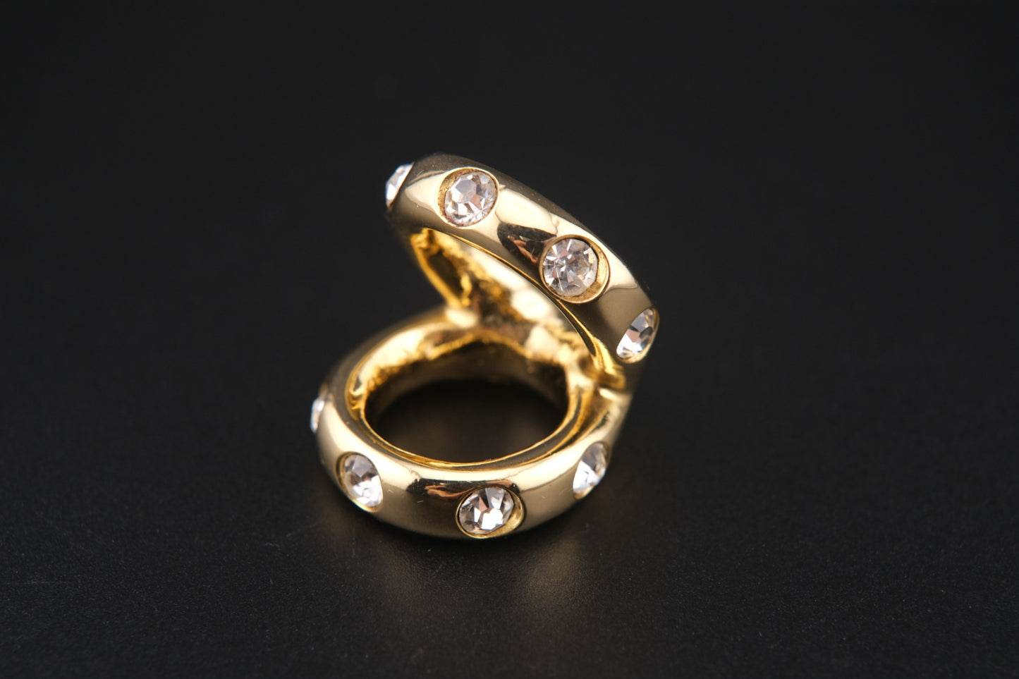 Vintage Malka Paris Gold-Tone Crystal Scarf Ring – French Design Statement Accessory