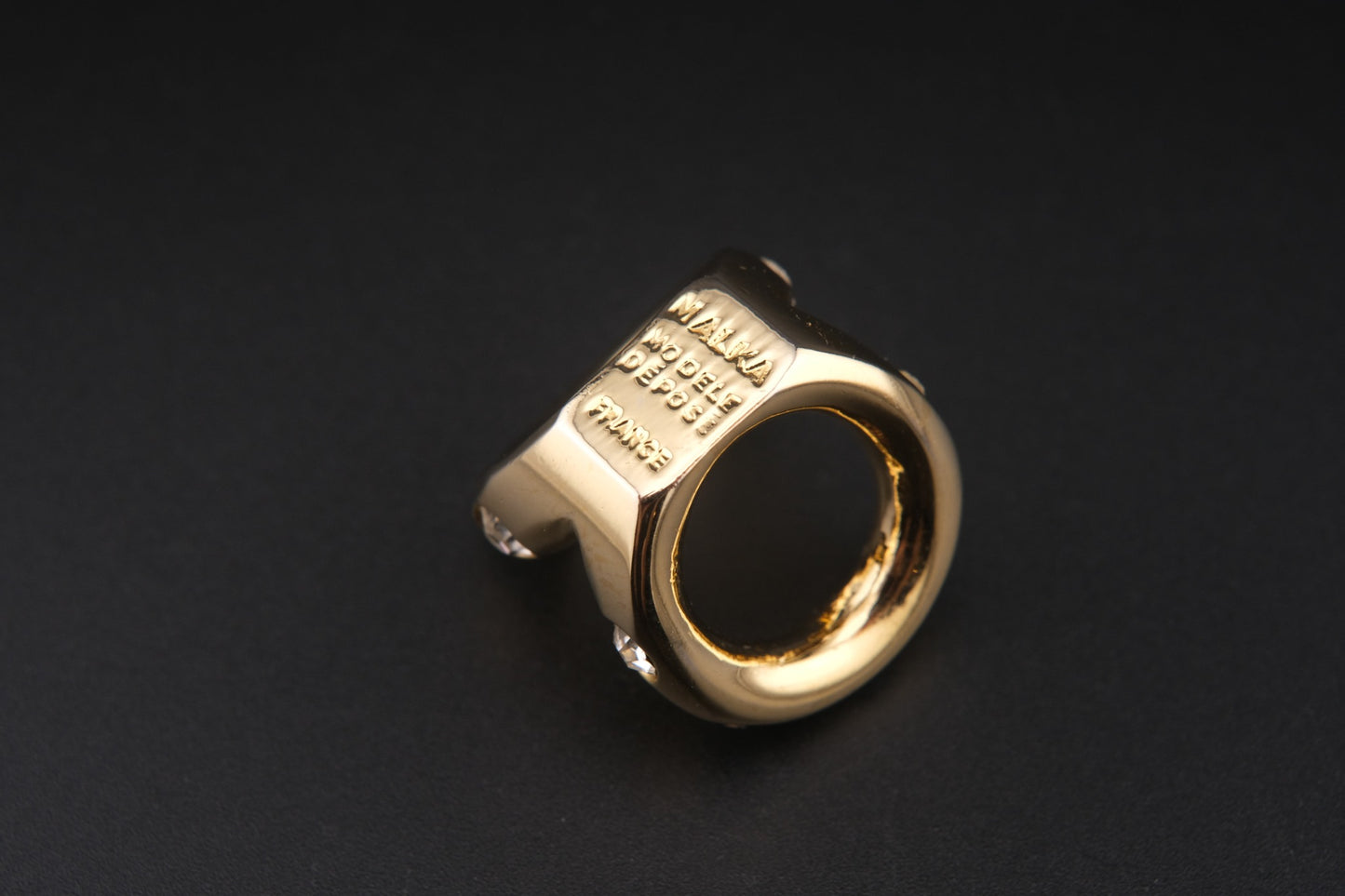 Vintage Malka Paris Gold-Tone Crystal Scarf Ring – French Design Statement Accessory