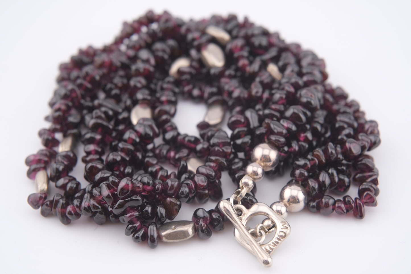 Vintage Mounir London Hallmarked Sterling Silver Garnet Multi-Strand Necklace (1999)