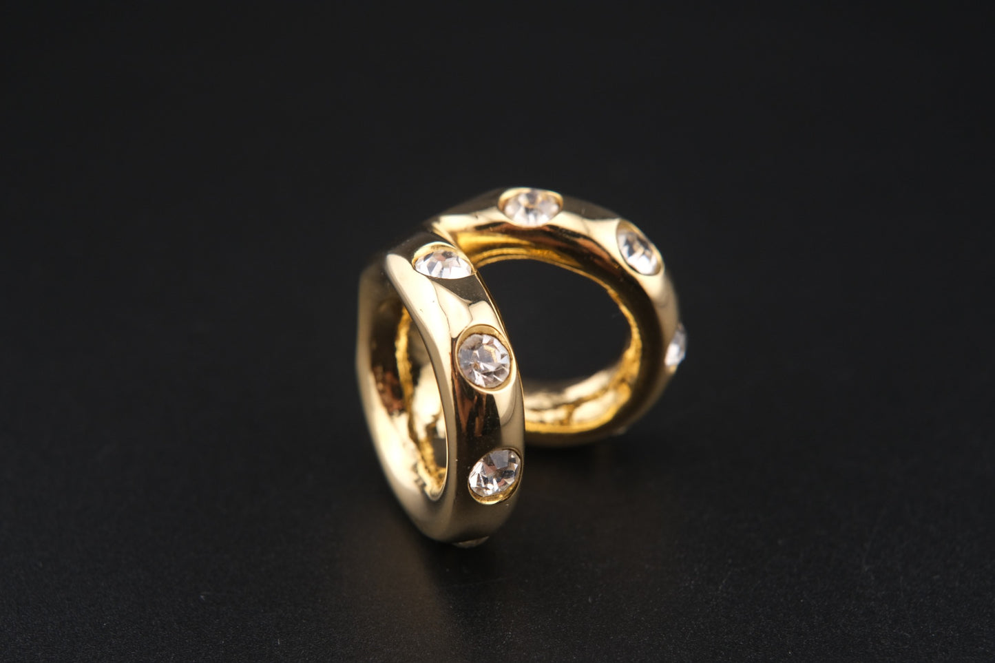 Vintage Malka Paris Gold-Tone Crystal Scarf Ring – French Design Statement Accessory