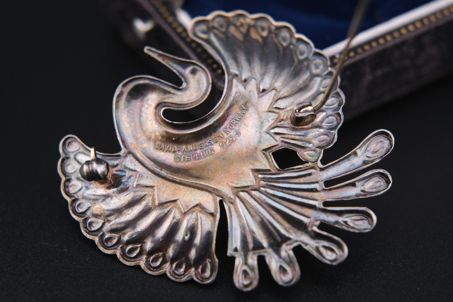 Vintage David-Andersen Sterling Silver & Enamel Bird Brooch – Norway, Blue Guilloché