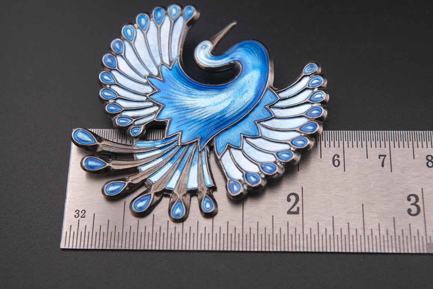 Vintage David-Andersen Sterling Silver & Enamel Bird Brooch – Norway, Blue Guilloché