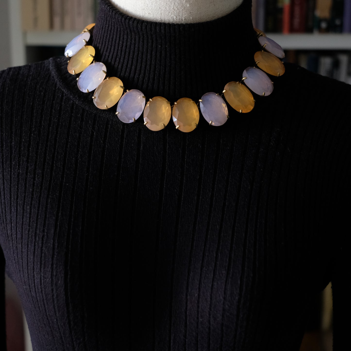 Vintage J.Crew Faceted Opalescent Glass Statement Collar Necklace – Chunky Gold-Tone Choker