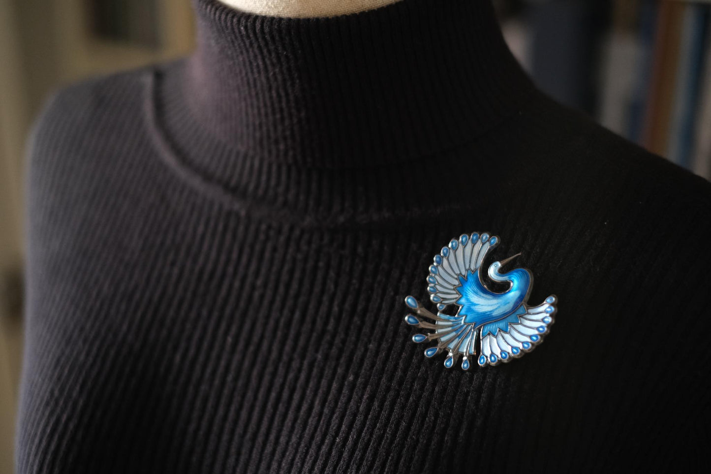 Vintage David-Andersen Sterling Silver & Enamel Bird Brooch – Norway, Blue Guilloché