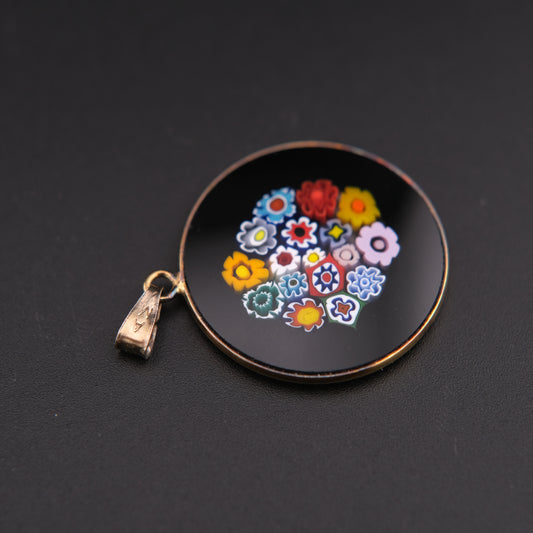 1960s AMV Italian Millefiori Art Glass Sterling Silver Pendant (Pendant Only)