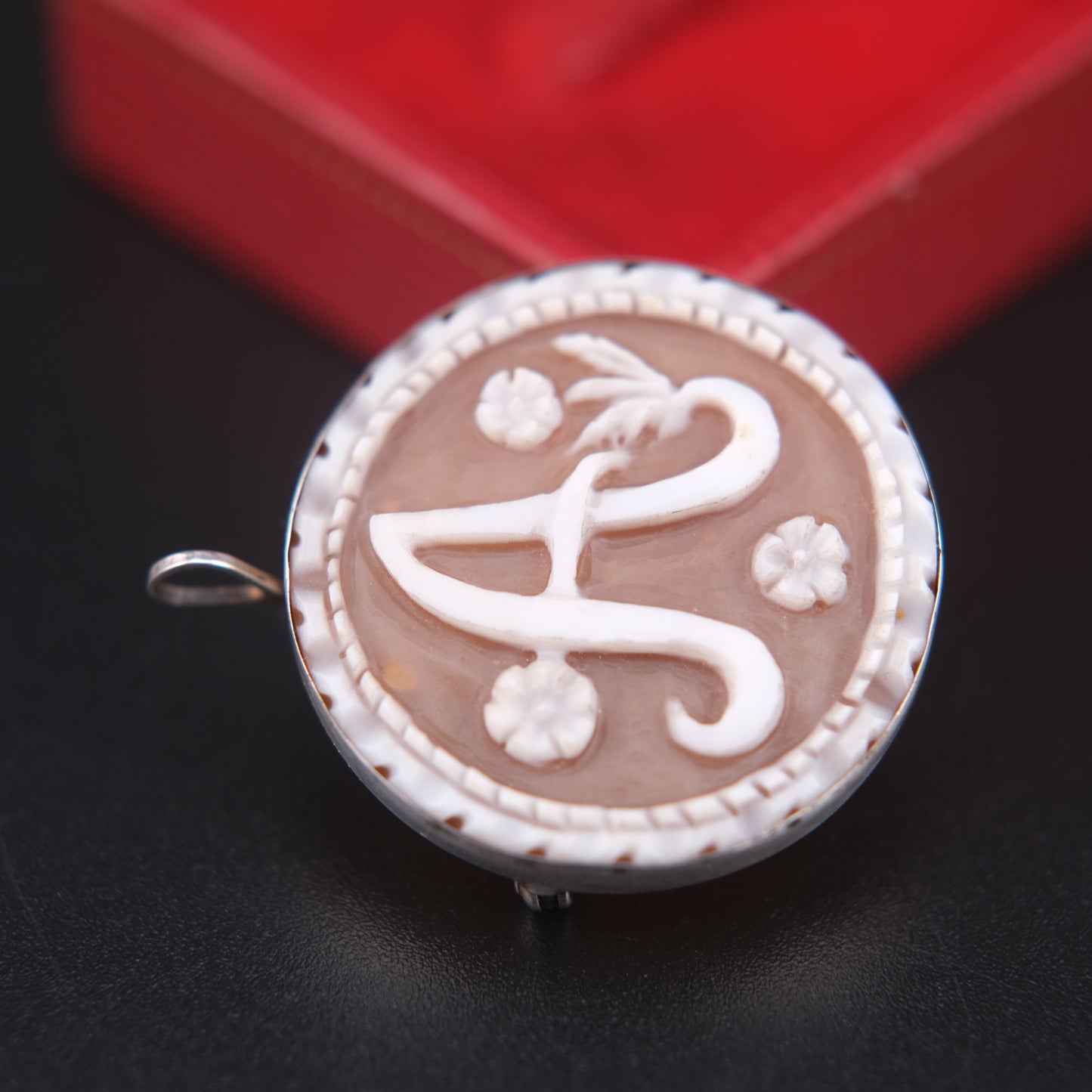 Vintage Italian Shell Cameo Pendant & Brooch – Hand Carved Monogram “A” – Sterling Silver 925 – Torre del Greco Tradition