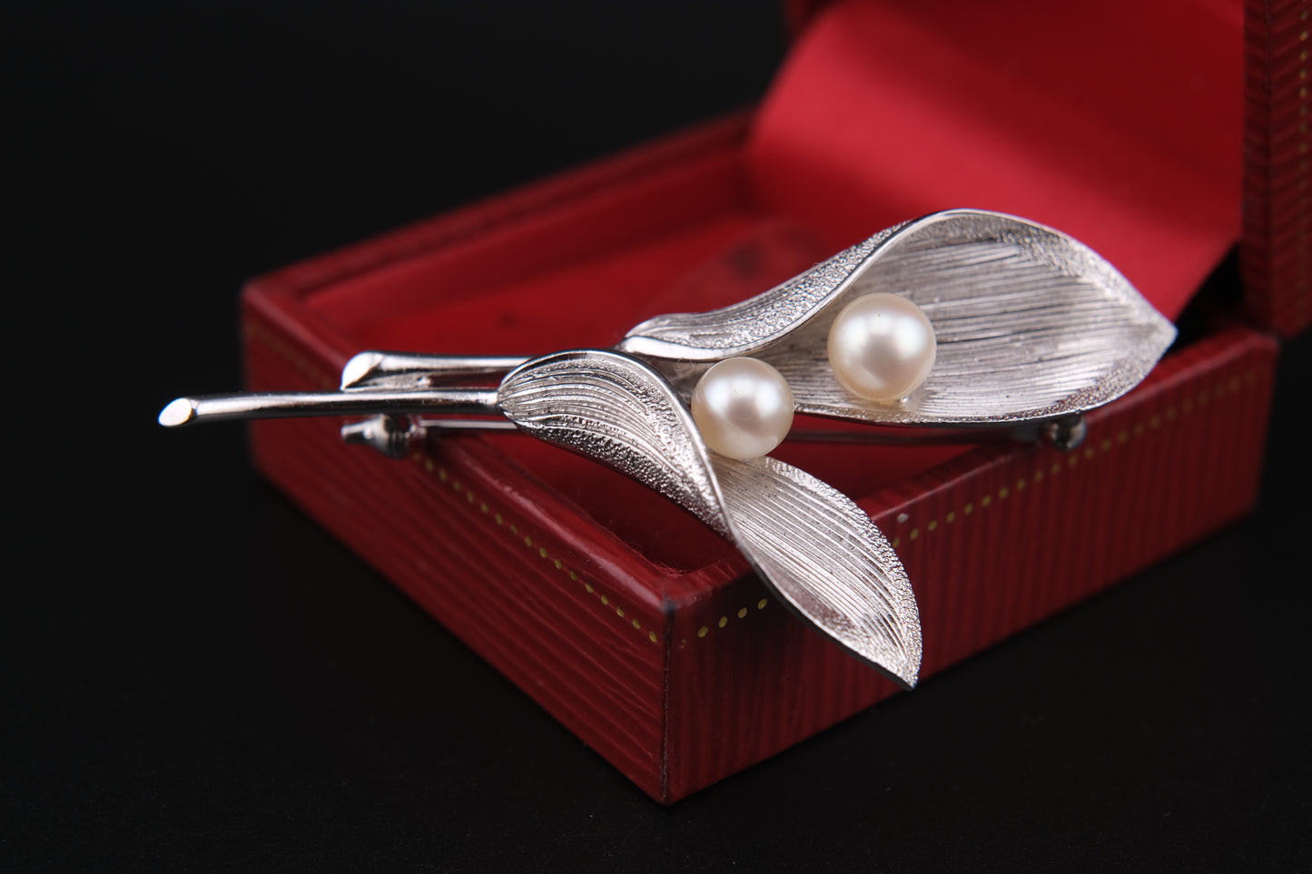 Vintage Mikimoto Sterling Silver Calla Lily Brooch with Cultured Akoya