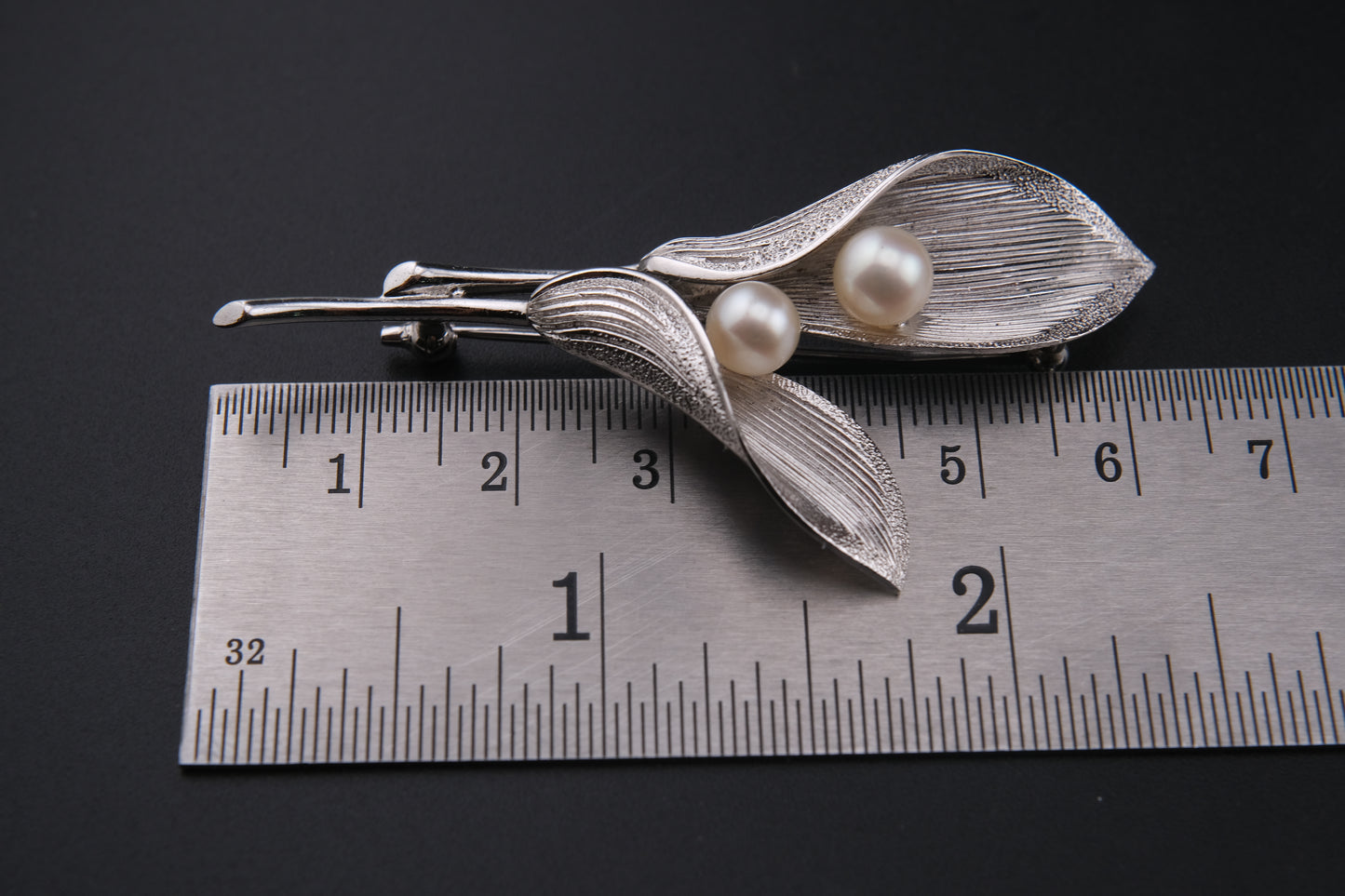 Vintage Mikimoto Sterling Silver Calla Lily Brooch with Cultured Akoya