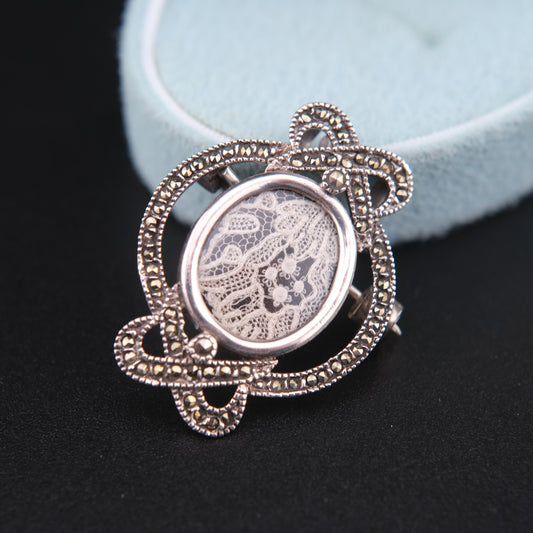 ❤️ Vintage Sterling Silver Lace Cameo Brooch / Pendant by Diane Claeys