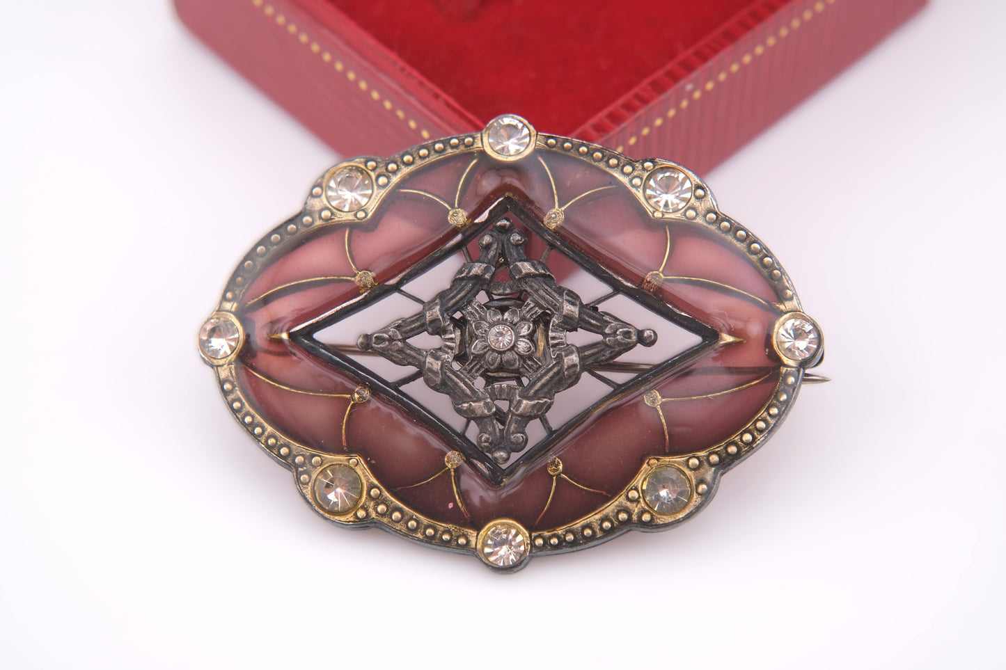 Catherine Popesco Brooch – Burgundy Enamel with Crystal Accents