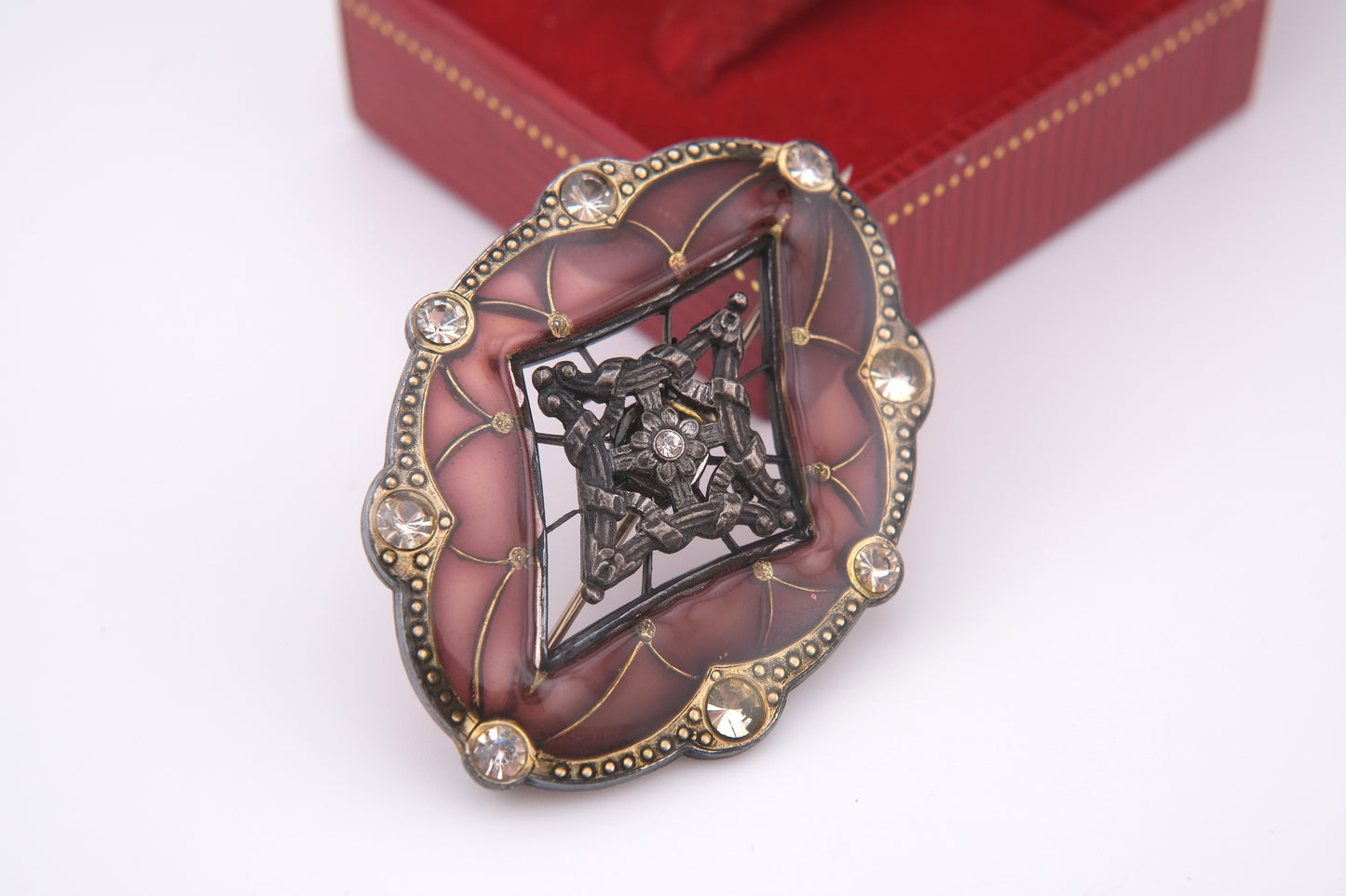 Catherine Popesco Brooch – Burgundy Enamel with Crystal Accents