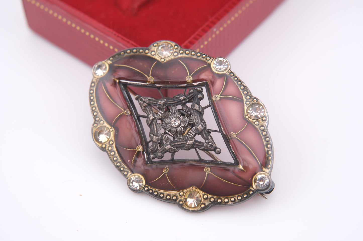 Catherine Popesco Brooch – Burgundy Enamel with Crystal Accents