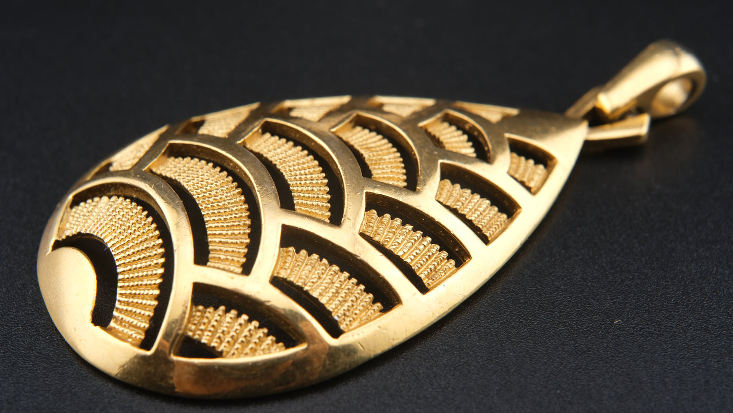 Vintage Crown Trifari Fan Motif Pendant – Gold-Tone Modernist Leaf Design – 1960s Pendant Only