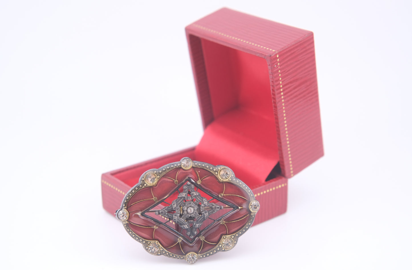 Catherine Popesco Brooch – Burgundy Enamel with Crystal Accents