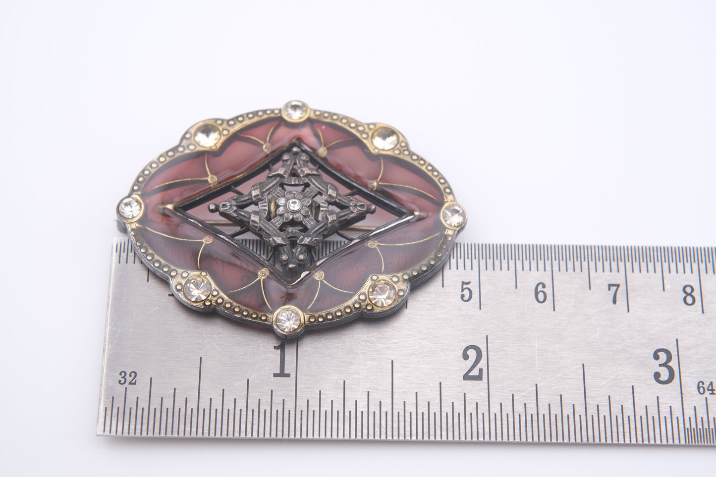 Catherine Popesco Brooch – Burgundy Enamel with Crystal Accents