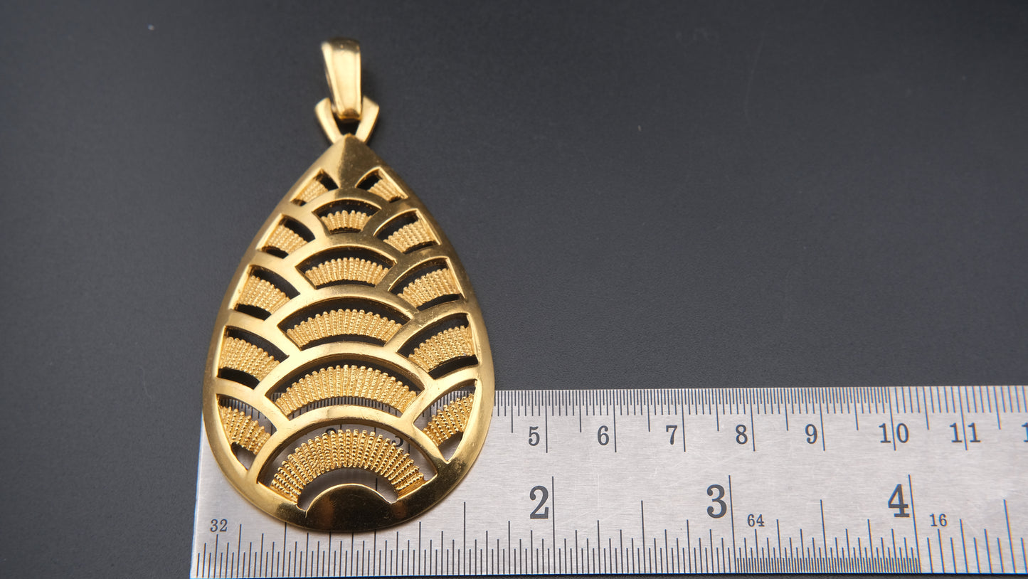 Vintage Crown Trifari Fan Motif Pendant – Gold-Tone Modernist Leaf Design – 1960s Pendant Only