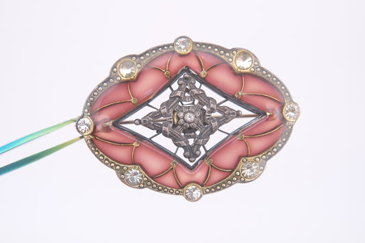 Catherine Popesco Brooch – Burgundy Enamel with Crystal Accents
