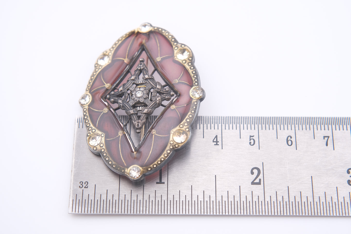 Catherine Popesco Brooch – Burgundy Enamel with Crystal Accents