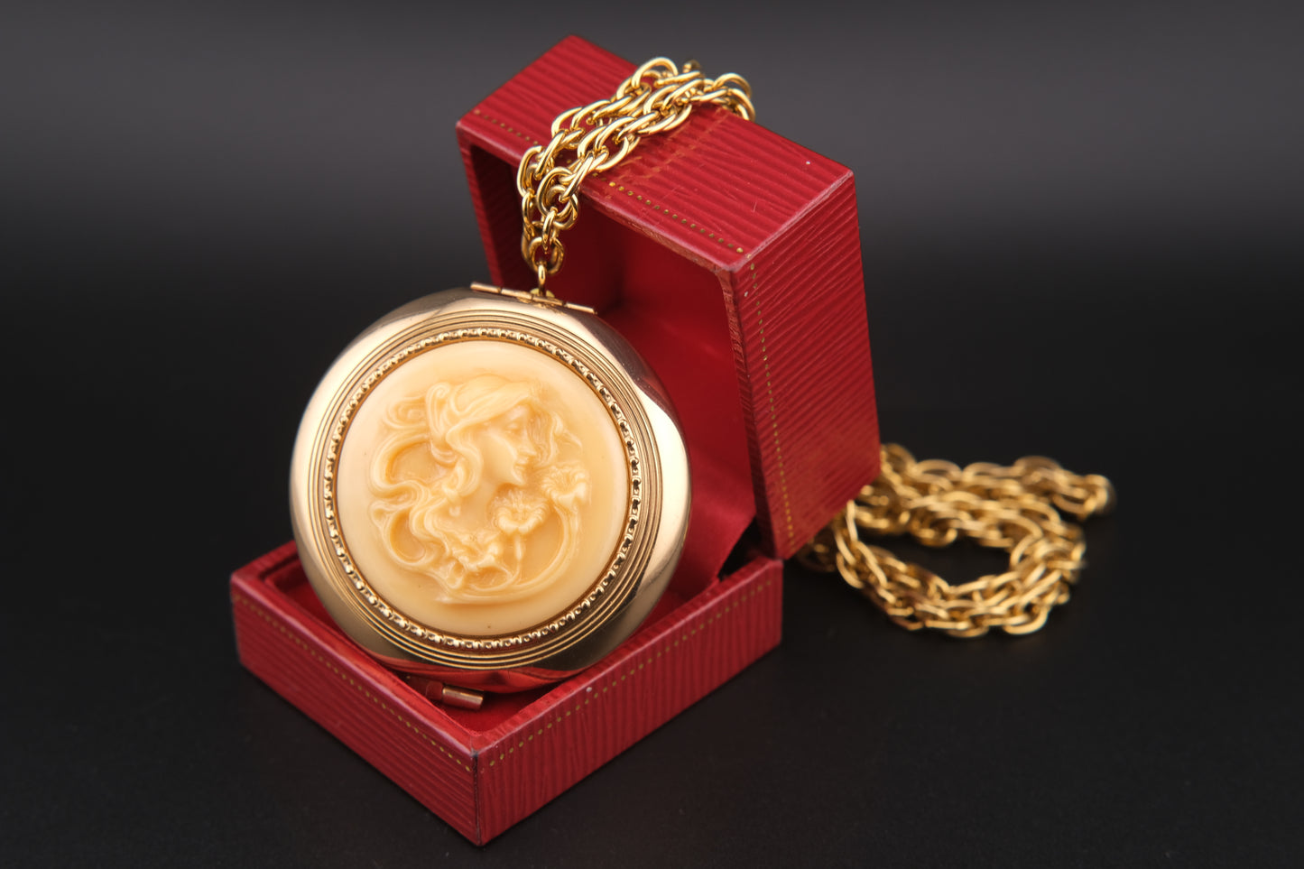 Vintage Revlon Cameo Compact Pendant Necklace