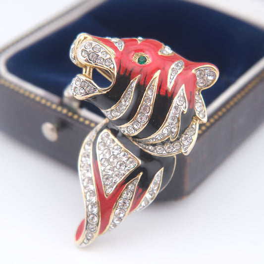 Fiery Vintage Tiger Head Brooch by Attwood & Sawyer
