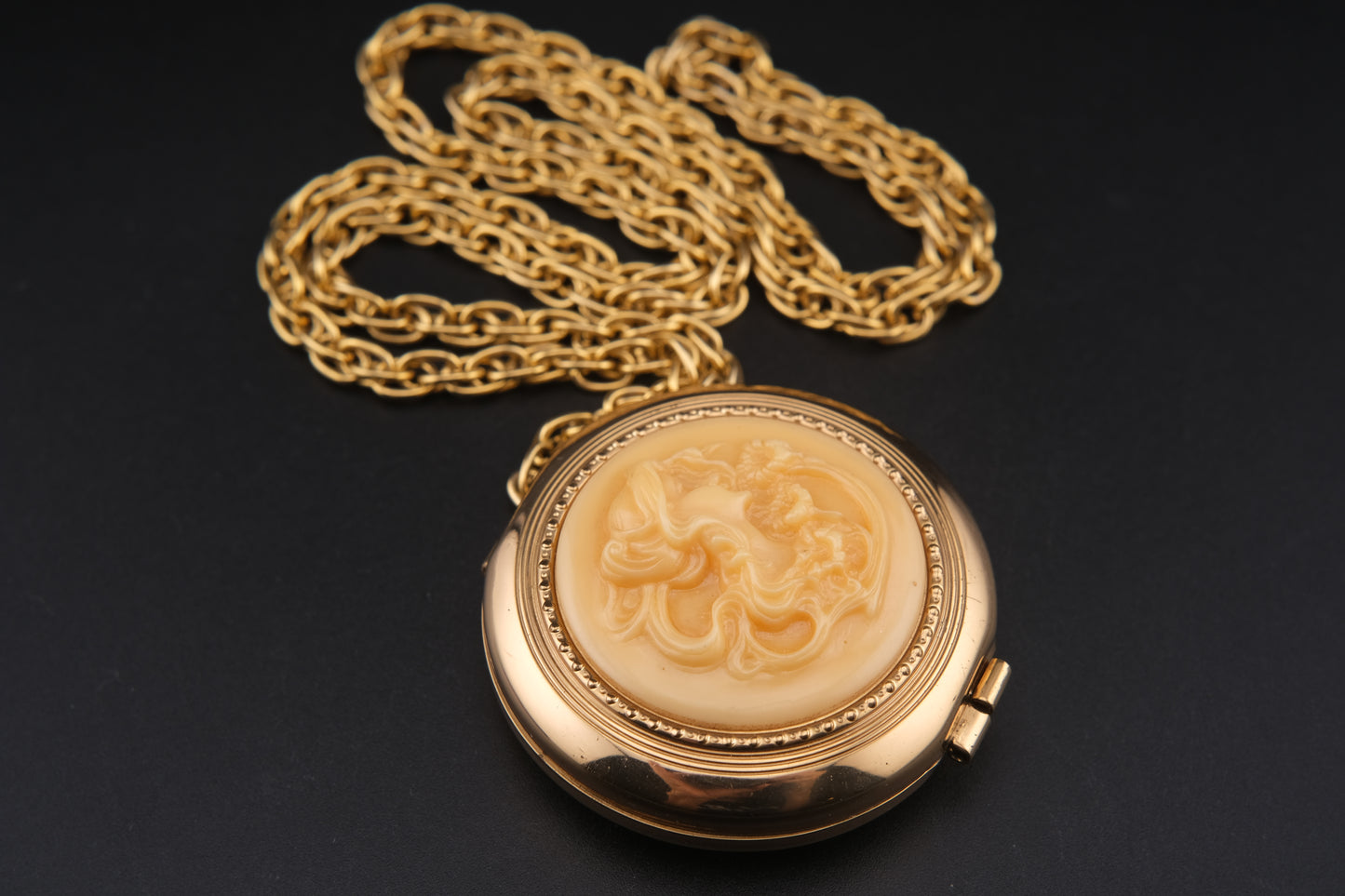 Vintage Revlon Cameo Compact Pendant Necklace