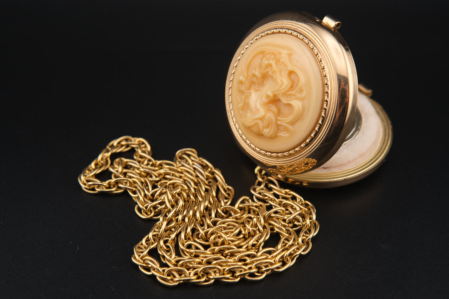 Vintage Revlon Cameo Compact Pendant Necklace