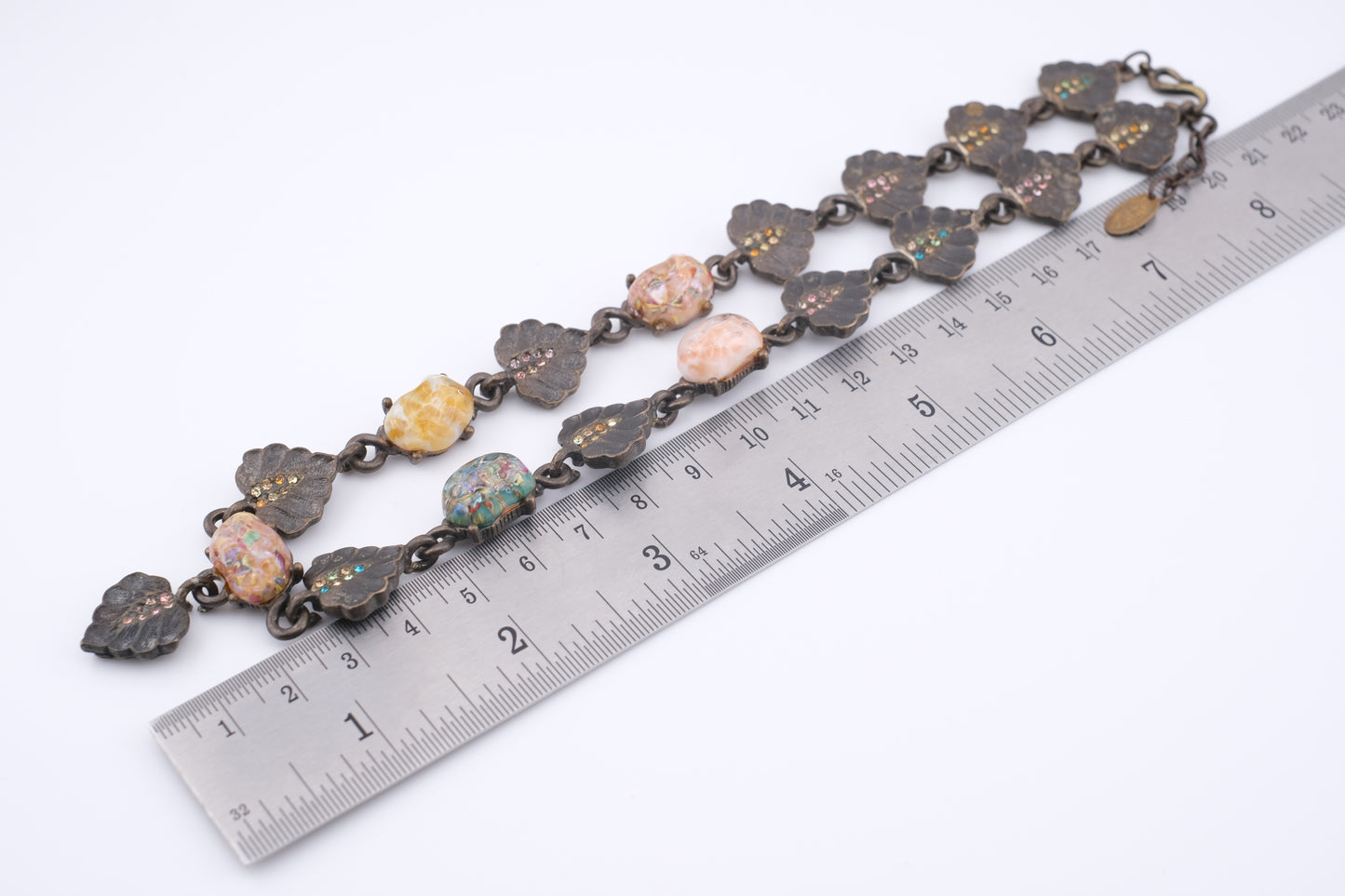 Vintage Jay Strongwater Floral Leaf Necklace with Murano-Style Art Glass & Rhinestones