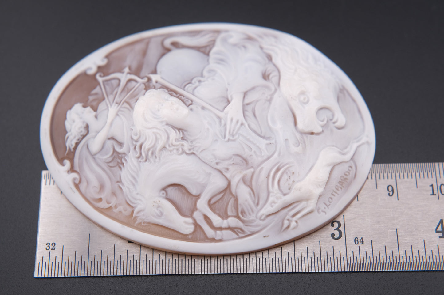 Large Hand-Carved Shell Cameo Plaque – Signed G. Lombardo & Di Luca – Classical Chariot Scene – Loose Unmounted