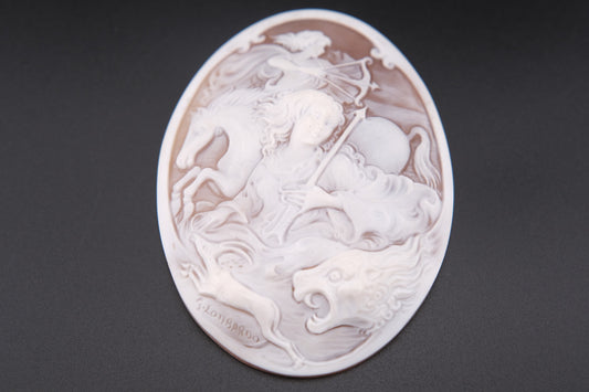 Large Hand-Carved Shell Cameo Plaque – Signed G. Lombardo & Di Luca – Classical Chariot Scene – Loose Unmounted