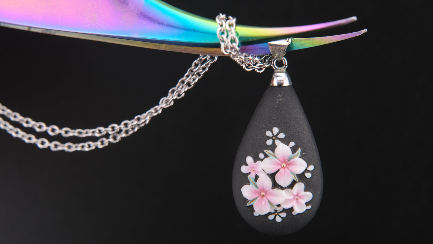 Toshikane Arita Double-Sided Porcelain Chrysanthemum Pendant Necklace with Sterling Silver Chain